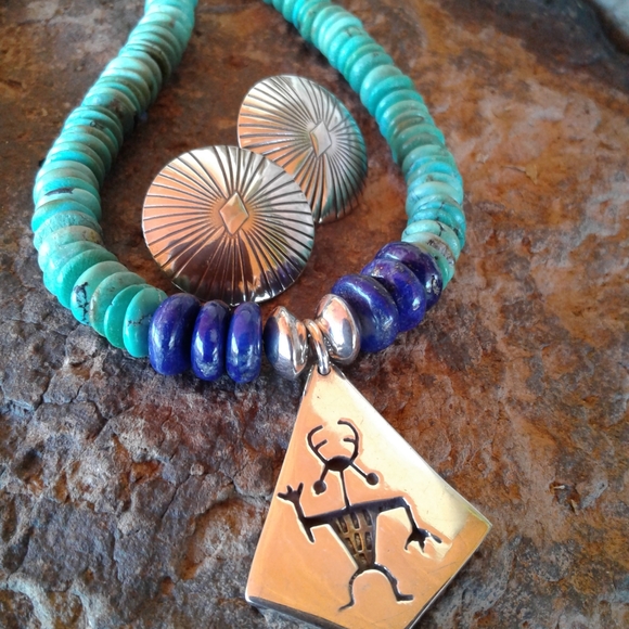 Sterling Silver turquoise lapis necklace SET - Picture 14 of 16